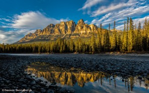 2939 Sunset, Castle Mountain and Bow River, Banff National Park, Alberta, Canada